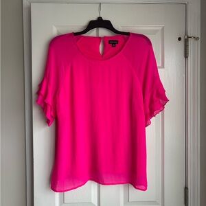 Chic Fuchsia Ruffle Sleeve Blouse